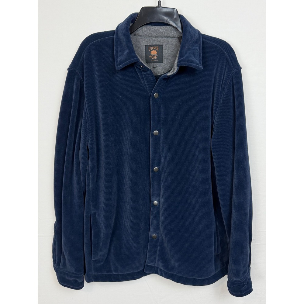 Copper & Oak Mens Corduroy Shirt Jacket Large Navy Blue Snap Front Lined Shacket